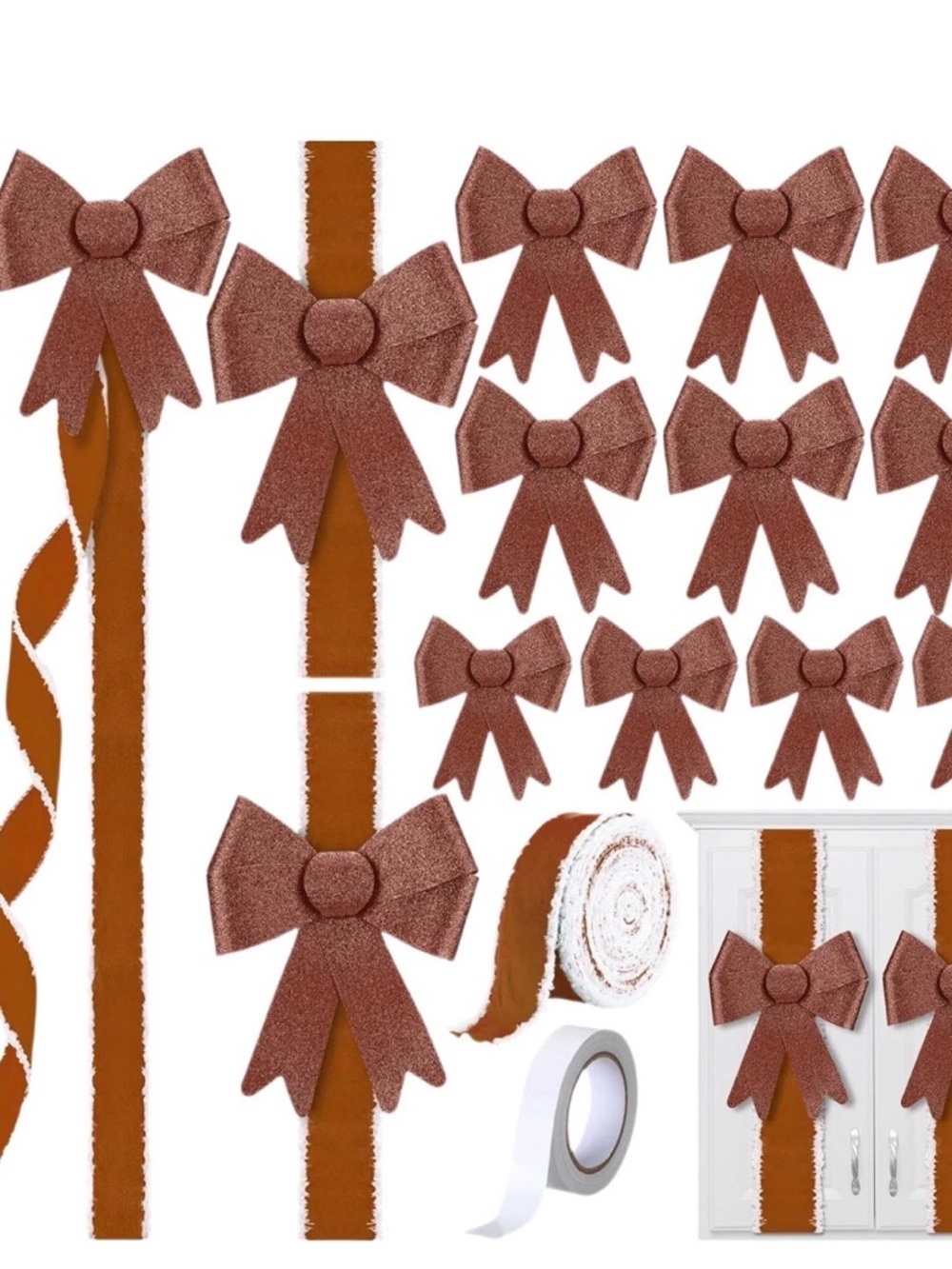 Brown Christmas Cabinet Door Bows
